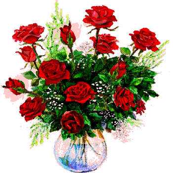 a vase with red roses